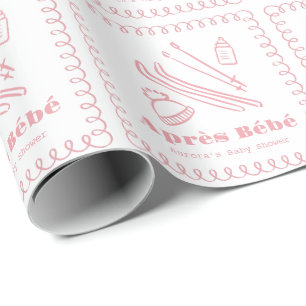 Pink Hand-Drawn Après Bébé Baby Shower Wrapping Paper