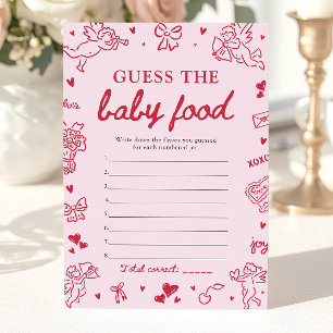 Pink Hand Drawn Baby Shower Guess The Baby Food Invitation