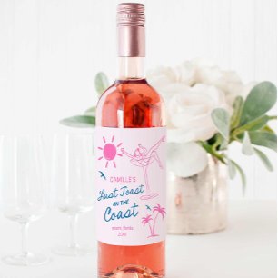 Pink hand-drawn Beach Bachelorette Wine Label