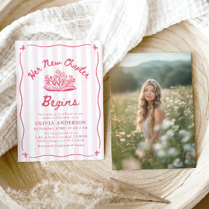 Pink Hand Drawn Book Her New Chapter Bridal Shower Invitation