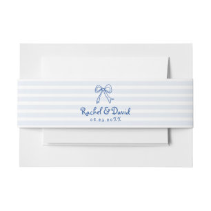 Pink hand drawn bow and stripes scribble wedding invitation belly band