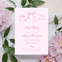Pink Hand drawn Bow Baby Shower Invitation