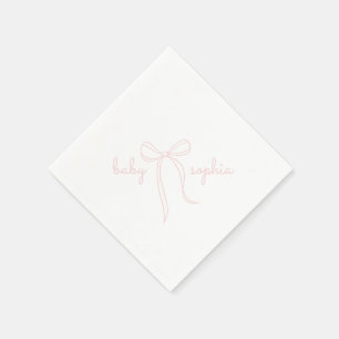 pink Hand Drawn Bow Girl Baby Shower Napkin