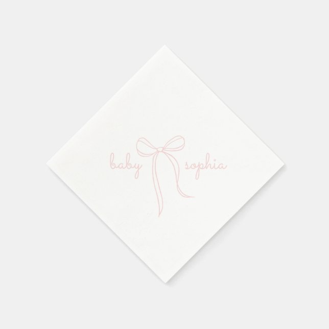 pink Hand Drawn Bow Girl Baby Shower Napkin (Corner)