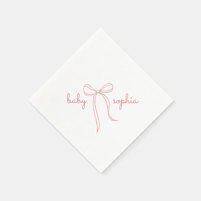 pink Hand Drawn Bow Girl Baby Shower Napkin (Corner)