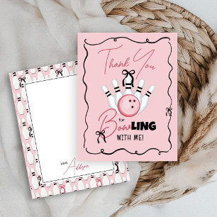 Pink Hand Drawn BOWling Bows Girl Birthday Party Thank You Card
