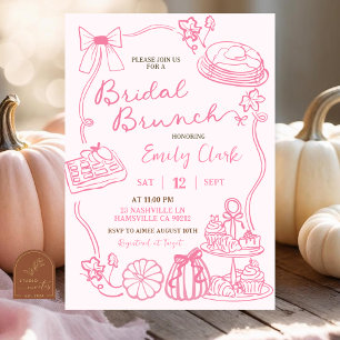 Pink Hand Drawn Bridal Brunch party Invitation