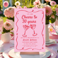 Pink Hand Drawn Cocktail 30th,40th,50th, Birthday 