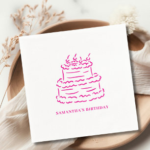 Pink Hand Drawn Doodle Cake Birthday Napkin