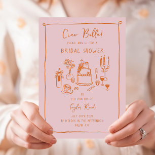 Pink Hand Drawn Doodle Food Bridal Shower Invitation