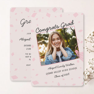Pink Hand Drawn Doodle Grad Tassel Invitation