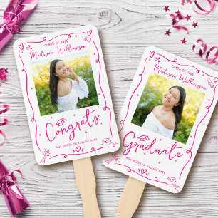 Pink Hand Drawn Doodle Graduation 2 Photo White Fan