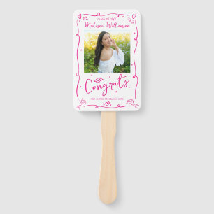 Pink Hand Drawn Doodle Graduation 2 Photo White Hand Fan