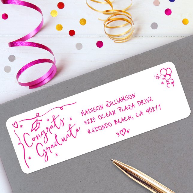 Pink Hand Drawn Doodle Graduation White Address (Creator Uploaded)