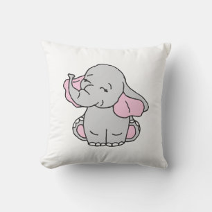 Pink Hand Drawn Elephant Pattern Elephant Cartoon Cushion
