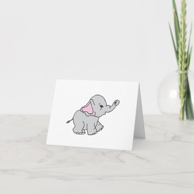 Pink Hand Drawn Elephant Pattern Elephant Cartoon Thank You Card (Front)