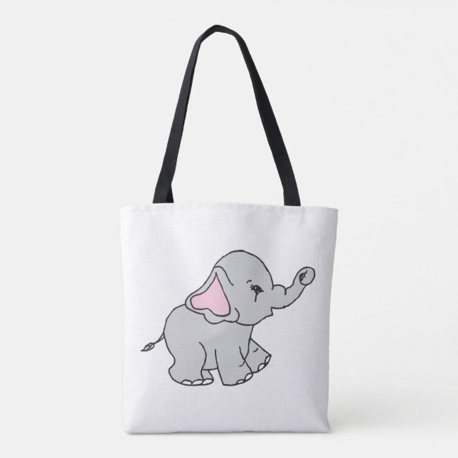 Pink Hand Drawn Elephant Pattern Elephant Cartoon Tote Bag (Back)