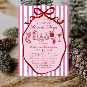 Pink Hand Drawn Favourite Things Christmas Party Invitation