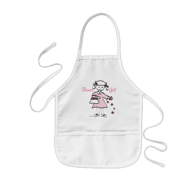 Pink Hand Drawn Flower Girl Kids Apron (Front)