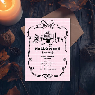 Pink Hand drawn Halloween Dinner Party  Invitation