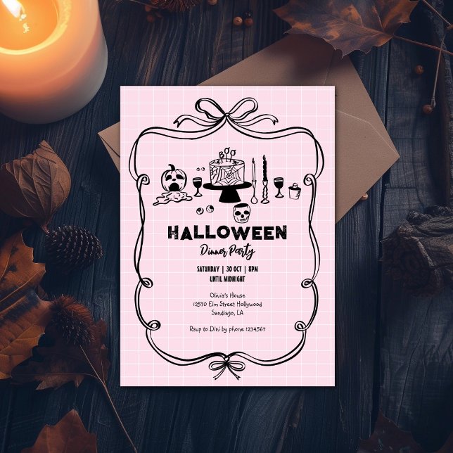 Pink Hand drawn Halloween Dinner Party  Invitation (Creator Uploaded)