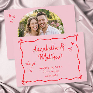 Pink Hand Drawn Heart Whimsical Modern Photo  Save The Date