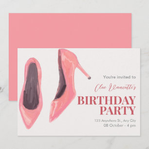 Pink hand drawn heels birthday party invitation