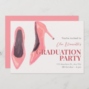 Pink hand drawn heels graduation party invitation