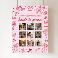 Pink Hand Drawn How Old Were Bride & Groom Sign