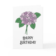 Pink Hand drawn Kawaii Hydrangea Birthday Card