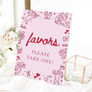Pink Hand Drawn Modern Valentine Favors Sign