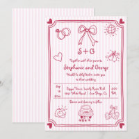 Pink hand drawn scribble doodle, stripes wedding