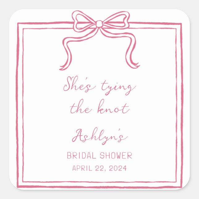 Pink Hand Drawn She's Tying the Knot Sticker (Front)