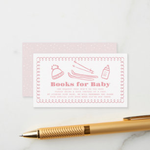 Pink Hand-Drawn Ski Baby Book Request Enclosure Card