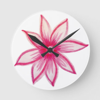 Pink hand drawn Spring Flower Round Clock