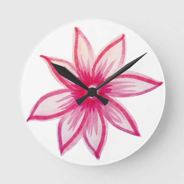 Pink hand drawn Spring Flower Round Clock (Front)