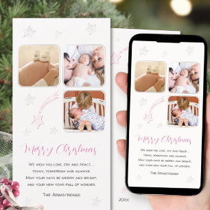 Pink Hand Drawn Star Baby First Photo Christmas Holiday Card