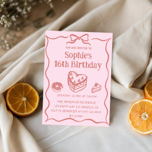 Pink Hand-Drawn Sweets Sweet 16 Birthday  Invitation