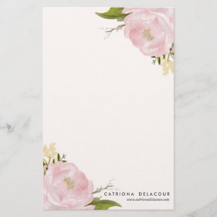 Pink Hand Drawn Watercolor Peonies Stationery