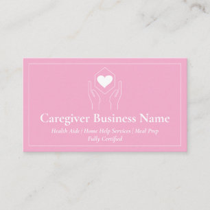 pink Hand Heart Minimal Caregiver Business Card