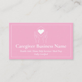 pink Hand Heart Minimal Caregiver Business Card