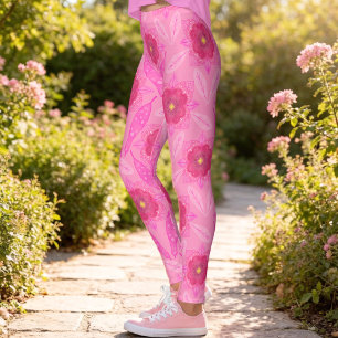 Pink Hand Painted Floral Leggings