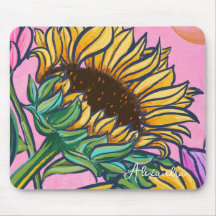 Pink Hand-Painted Yellow Sunflower