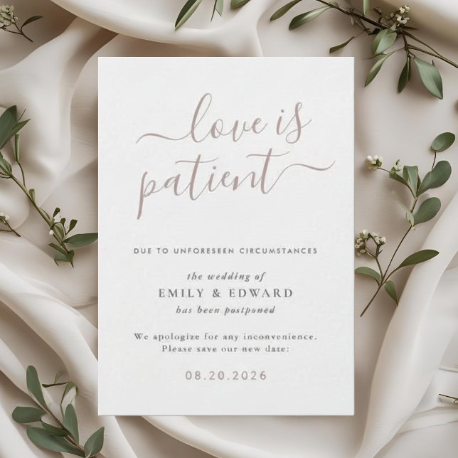 Pink Hand Script Wedding Postponement Announcement (Creator Uploaded)