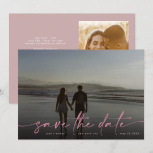 Pink Hand written Modern Photo Blush Dusty Save The Date