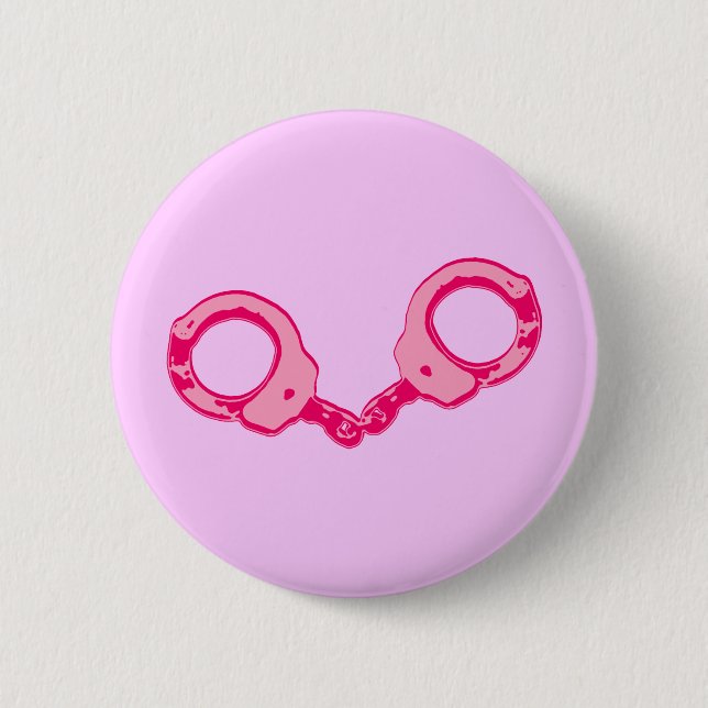 Pink Handcuffs 6 Cm Round Badge (Front)
