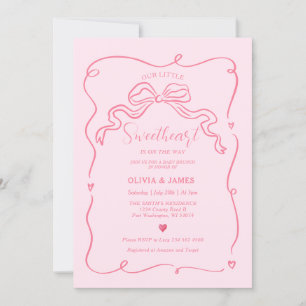 Pink Handdrawn Little Sweetheart On The Way Invitation