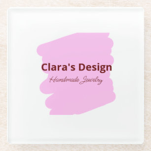 Pink handmade jewellery add name text girly busine glass coaster