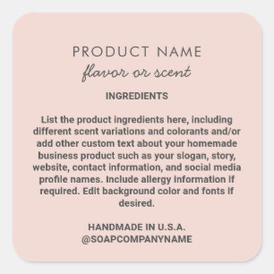 Pink Handmade Product Ingredient List Cute Label