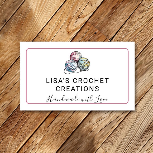 Pink Handmade with Love Crochet Yarn Balls Small Business Card (Creator Uploaded)